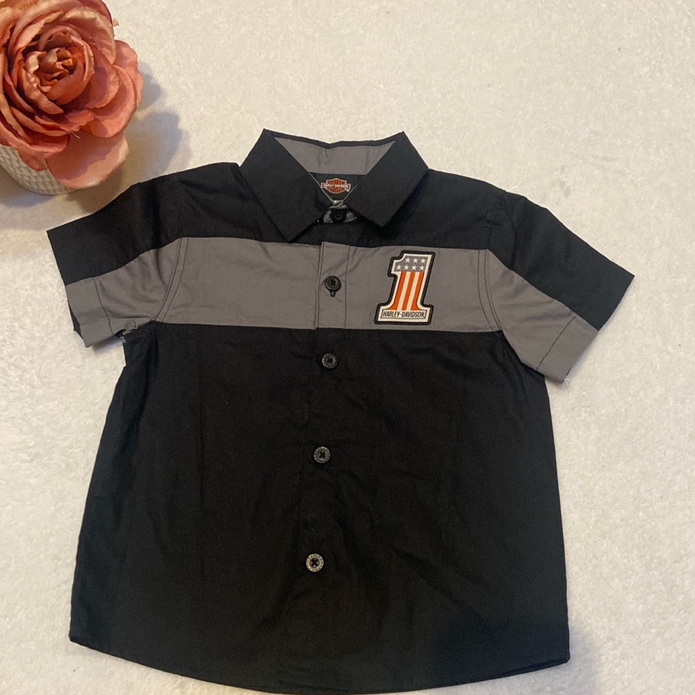HARLEY-DAVIDSON Motorcycles Size 2/3T Short Sleeve Button Down Work Shop Shirt